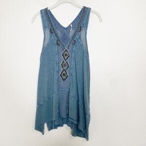 free people blue beaded mesh sleeveless tunic top size xs